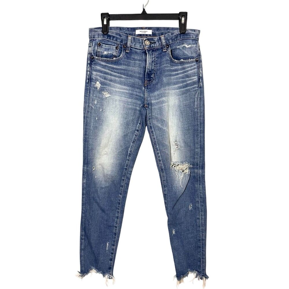 Moussy Vintage Howa Distressed‎ Jeans Women 27 Medium Blue Wash Denim Stretch